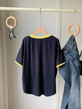 Navy Blue Mesh Printed Loose T-Shirt